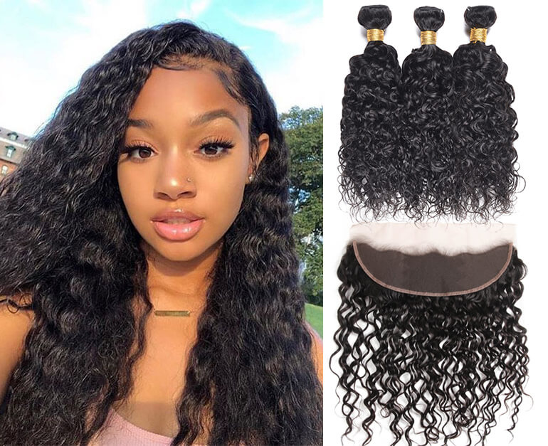 Indian Water Wave Hair 3 Bundles With Frontal Closure Deals | Ms Aloe Hair