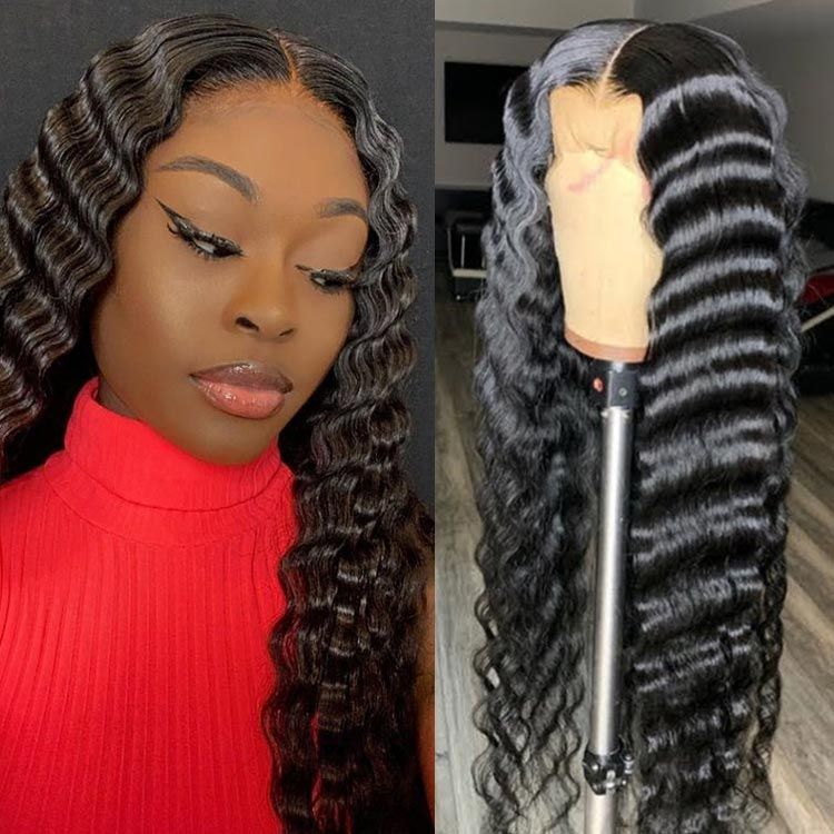 Crimped Hair Big Deep Wave Human Hair Lace Front Wigs | Front lace wigs  human hair, Crimped hair, Lace front wigs