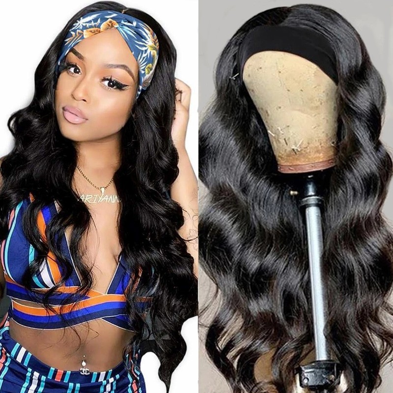 Nadula New Headband Wig Body Wave 3/4 Half Wigs With Headband Natural Black  Color 100% Virgin Human Hair | Nadula